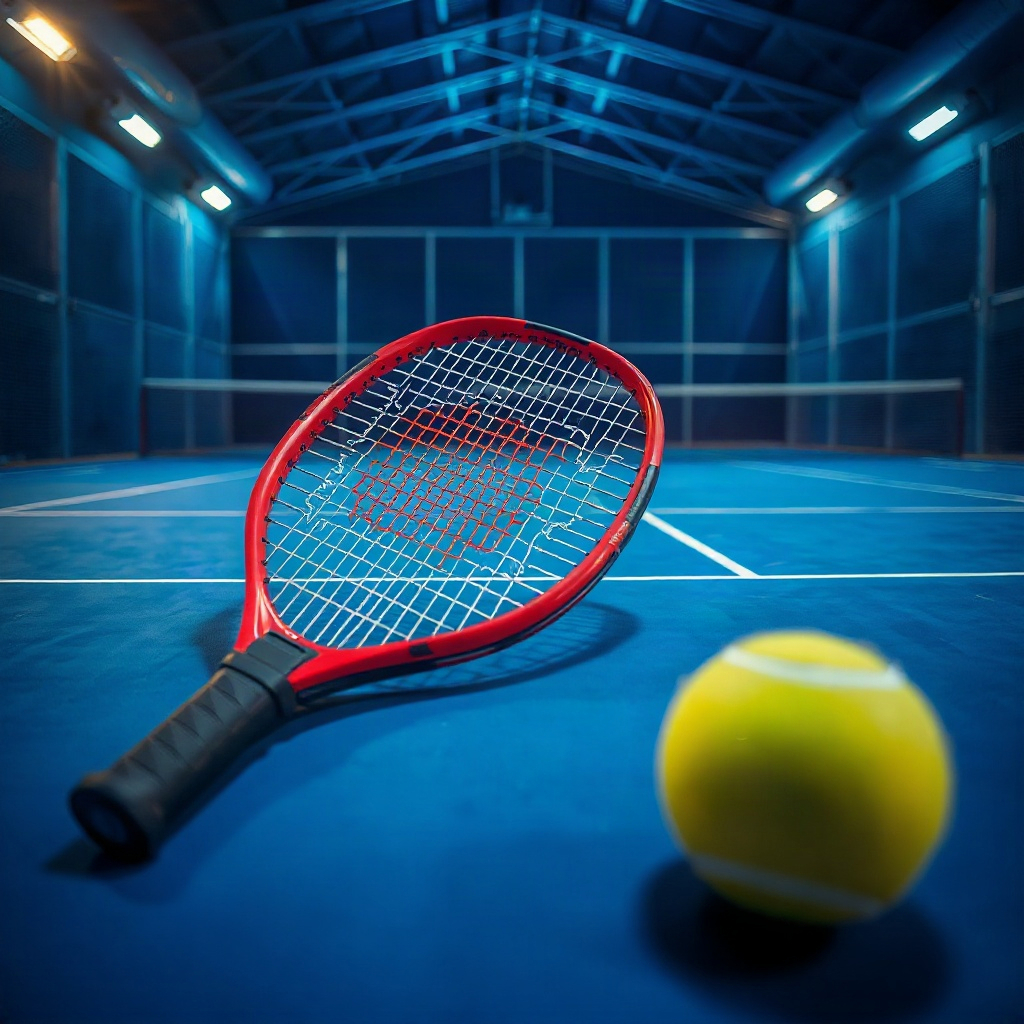 Padel racket and ball on an indoor court
